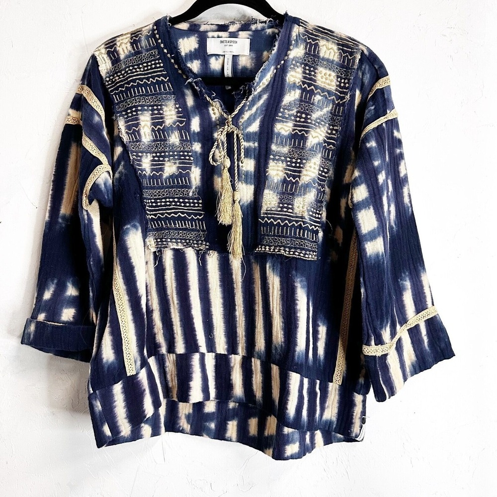 One Teaspoon Hand Tie Dye Santorini Embroidered Playsuit Blue Womens XSmall